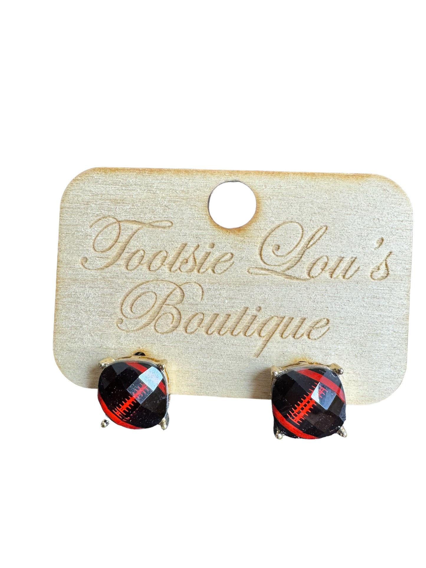 Black & Red Football Stud Earrings