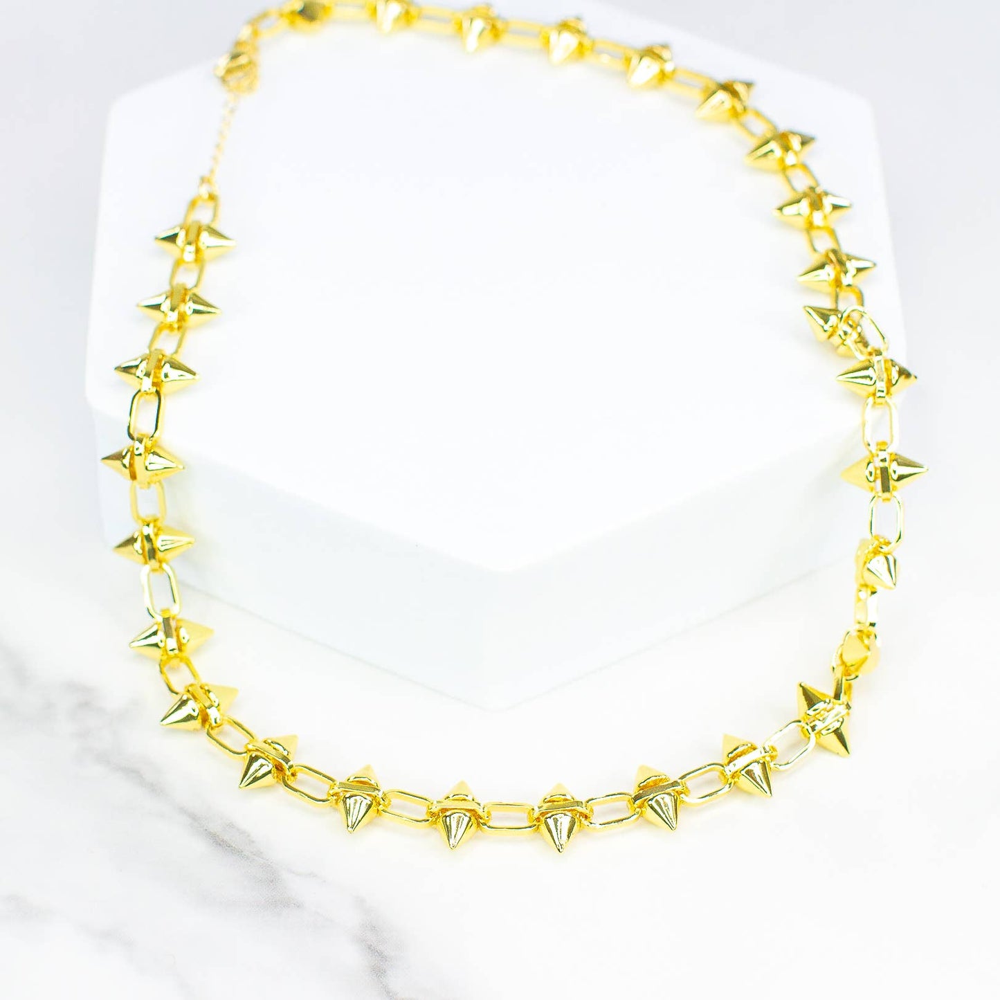 Gold Round Beaded Chainlink Necklace