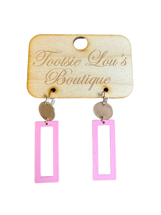 Pink Rectangle Dangle Earrings