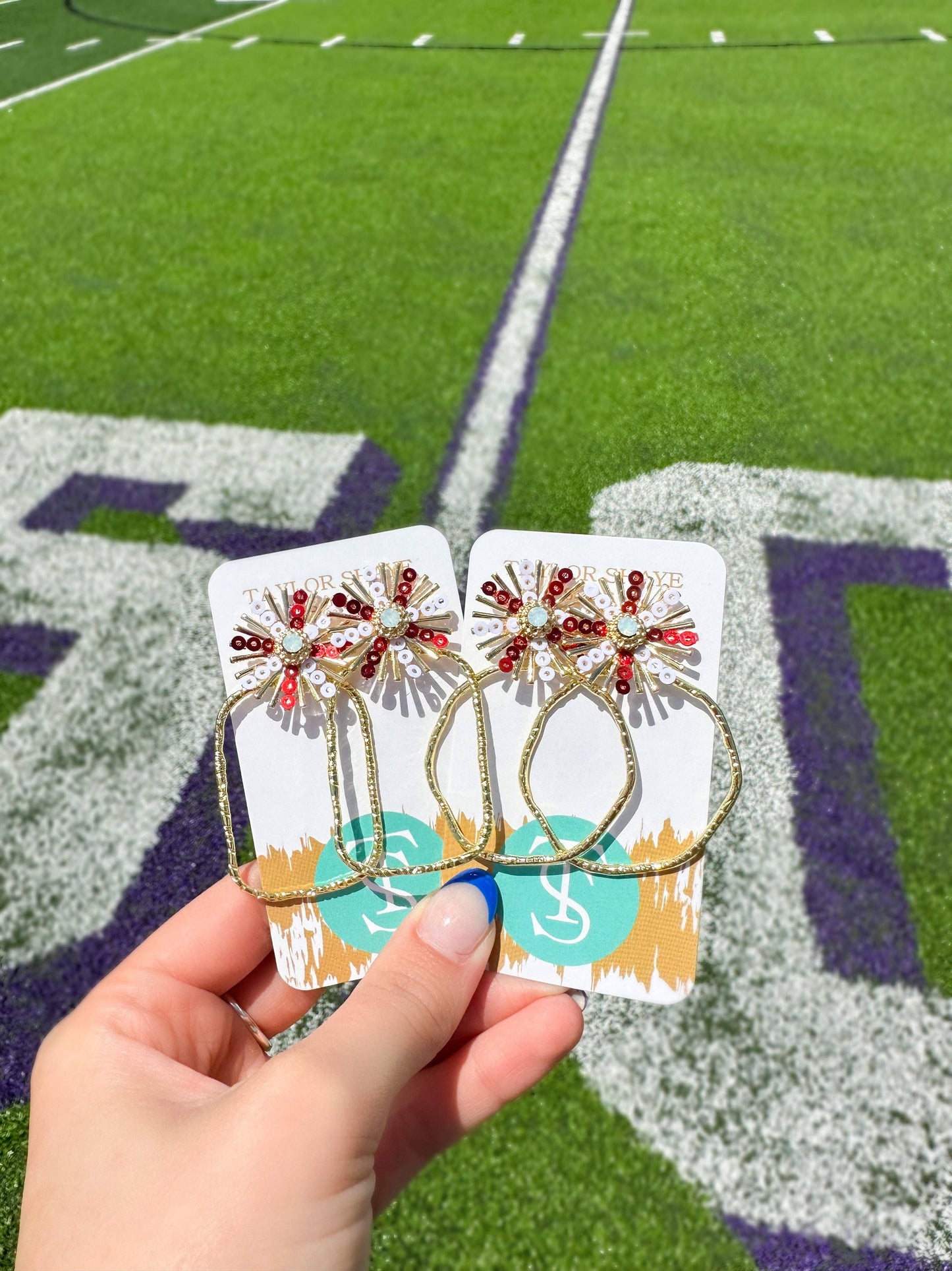 Red/White Sequin Sunburst Hoops