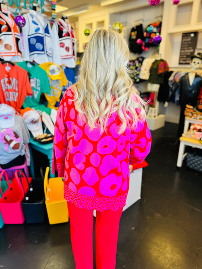 Pink & Red Abstract Print Cardigan