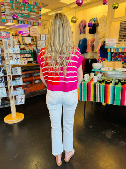 Pink Colorblock Stripe Printed Top