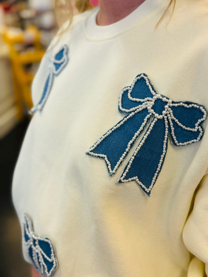 Ivory & Denim Bow Top