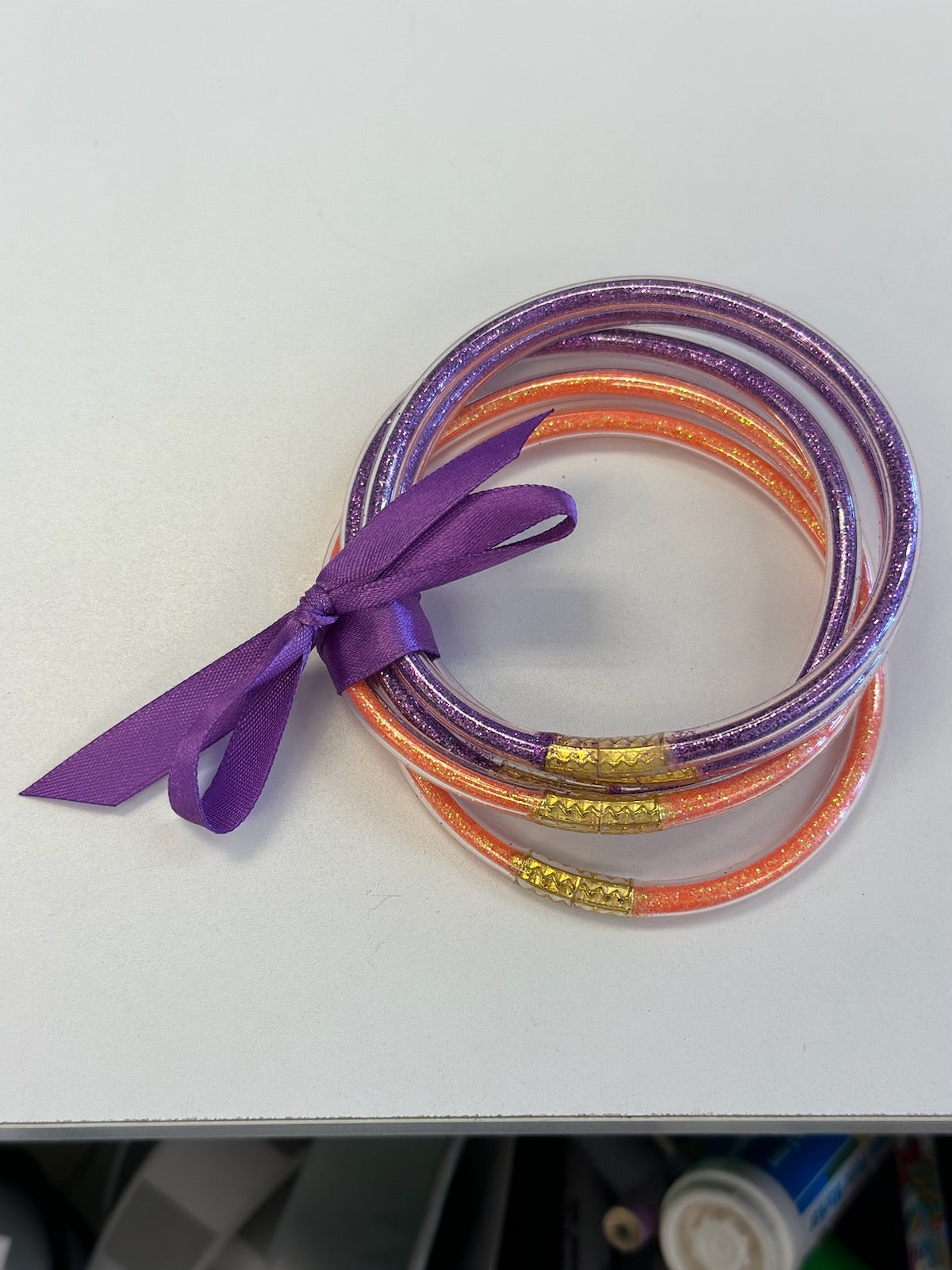 Buddha Thai Bracelet - Orange and Purple Stacked