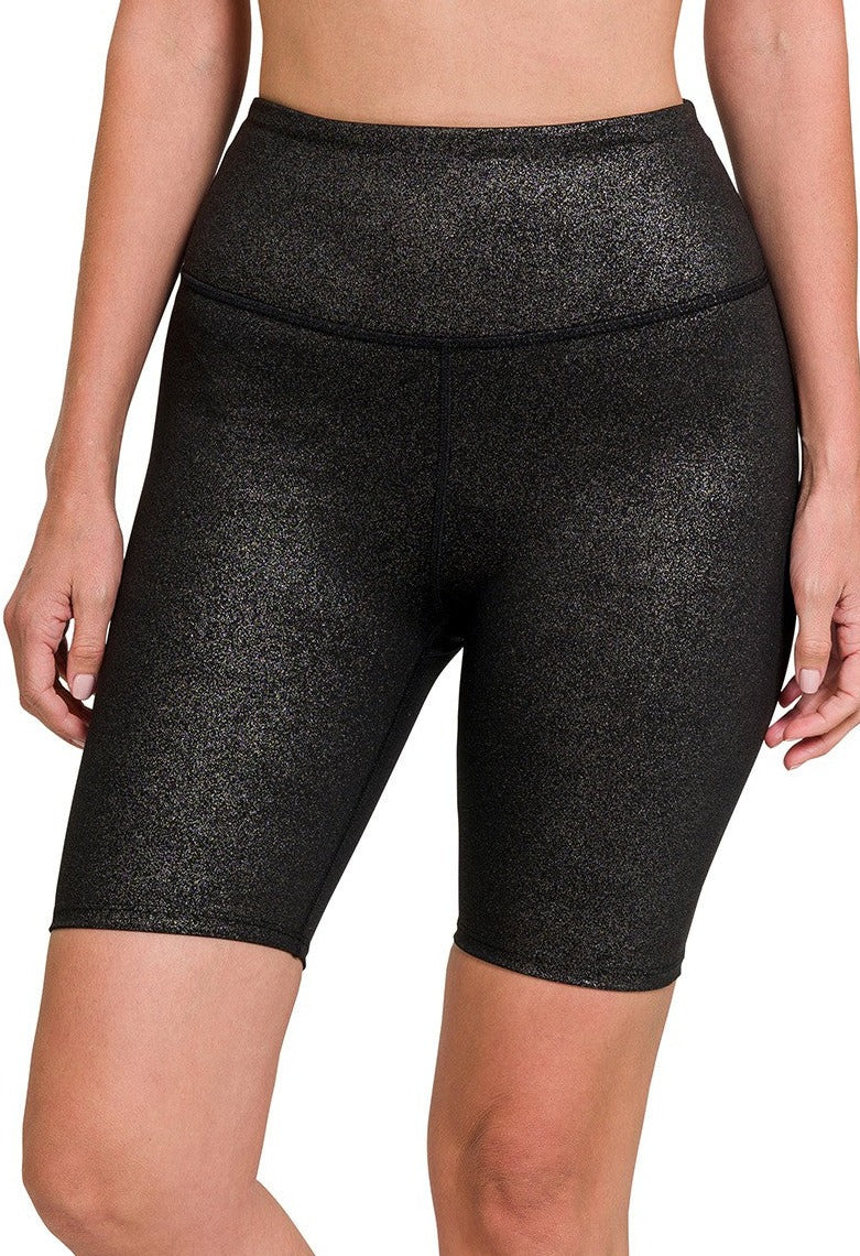 Black Glitter Biker Shorts