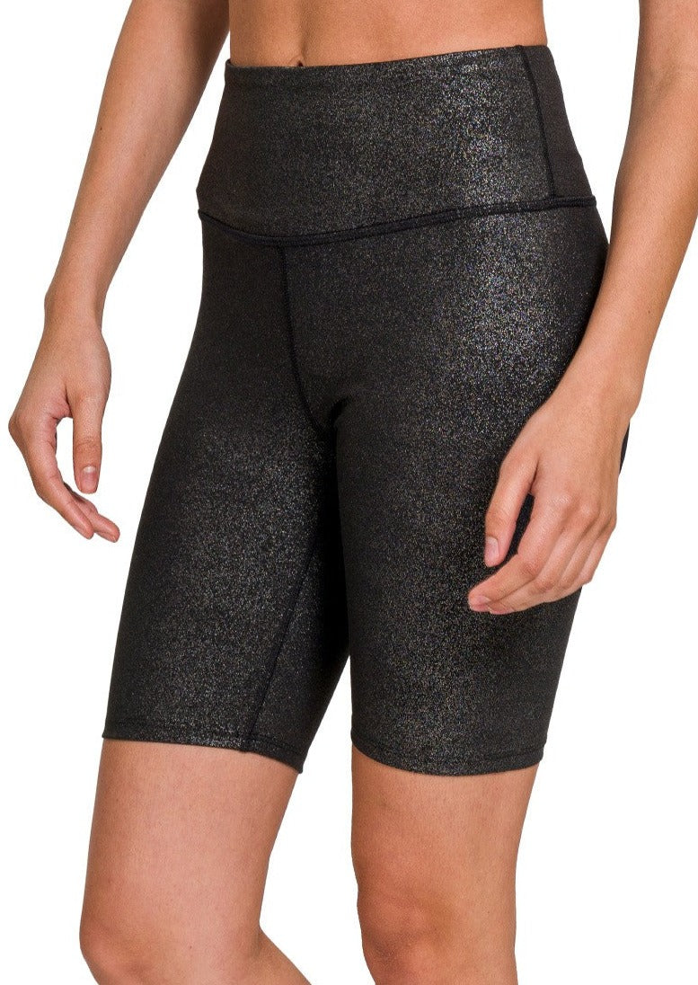 Black Glitter Biker Shorts