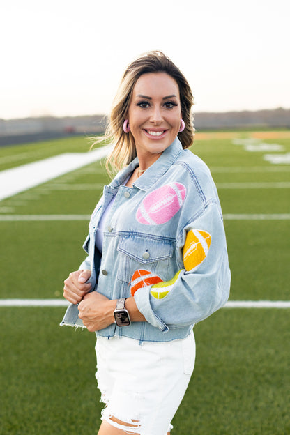 Denim Football Sequin Jacket