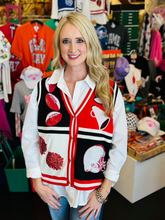 Queen Of Sparkles Black & Red Football Vest