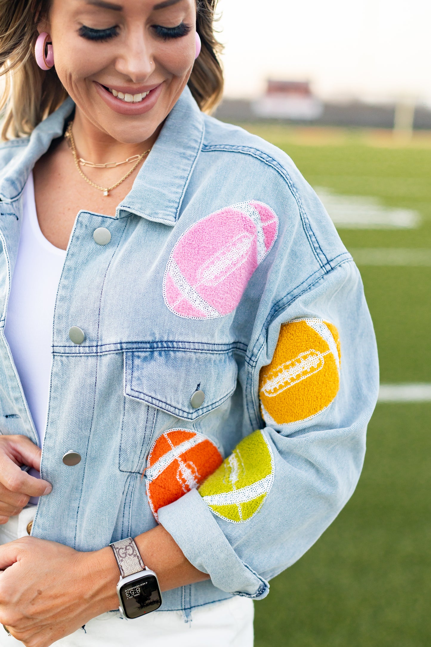 Denim Football Sequin Jacket