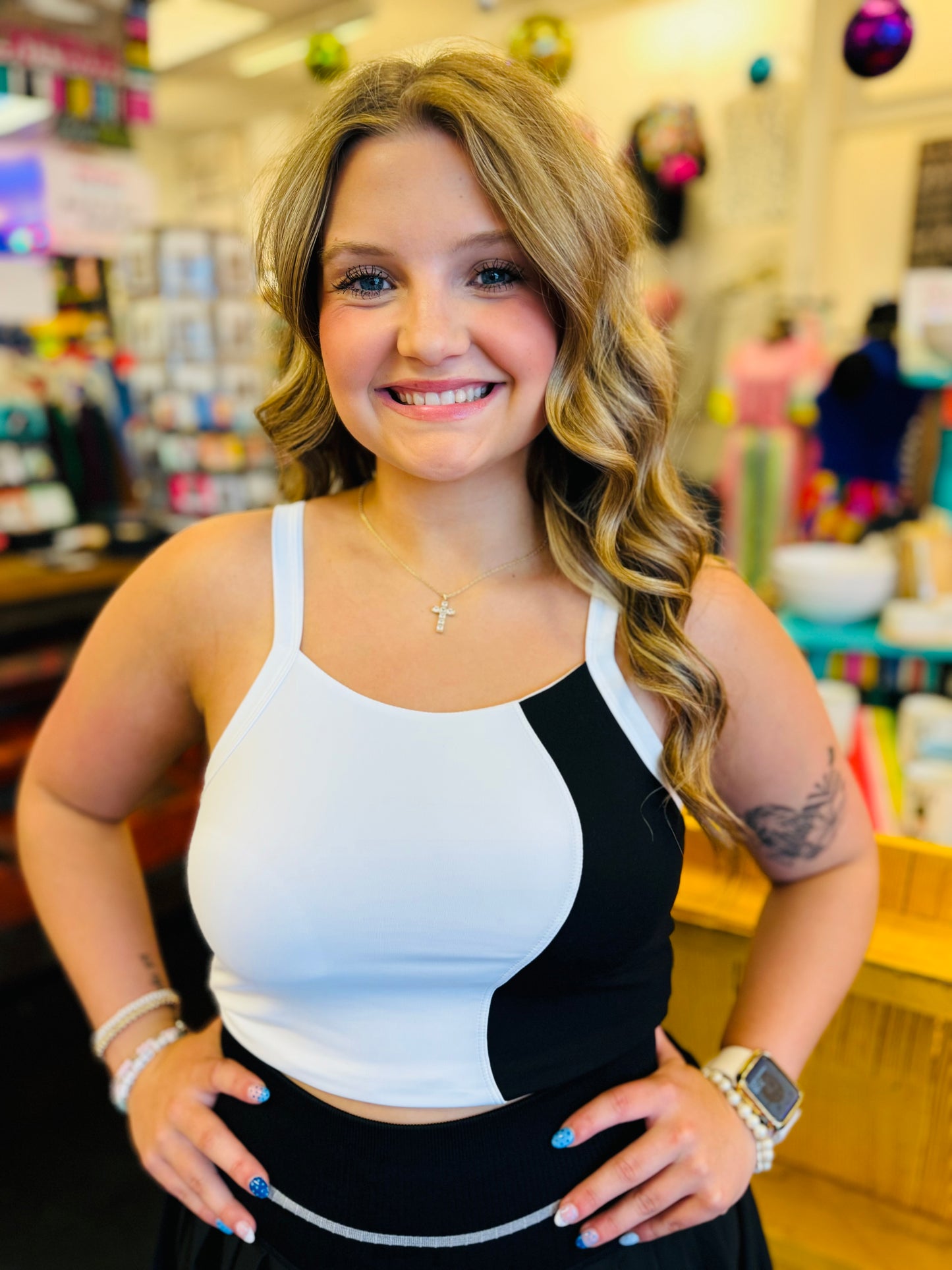 White/Black Cropped Tank Top