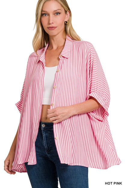 Hot Pink Striped Button-up Top