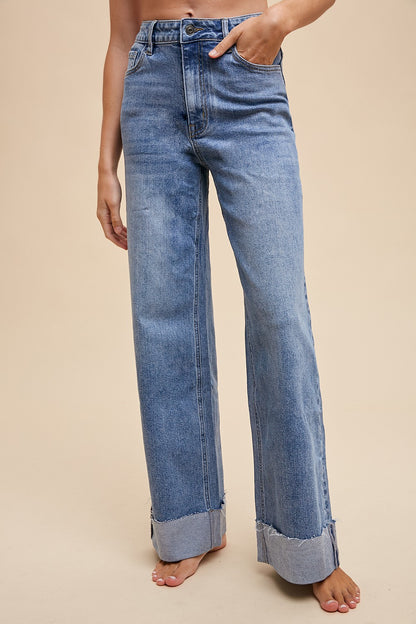 Stretch Cuffed Hem Jeans