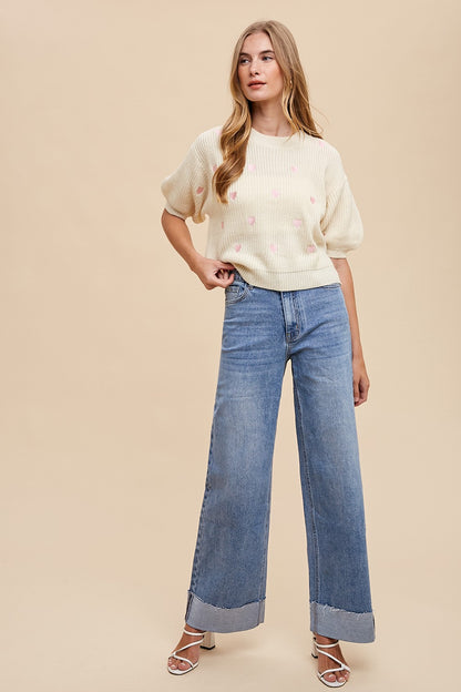 Stretch Cuffed Hem Jeans