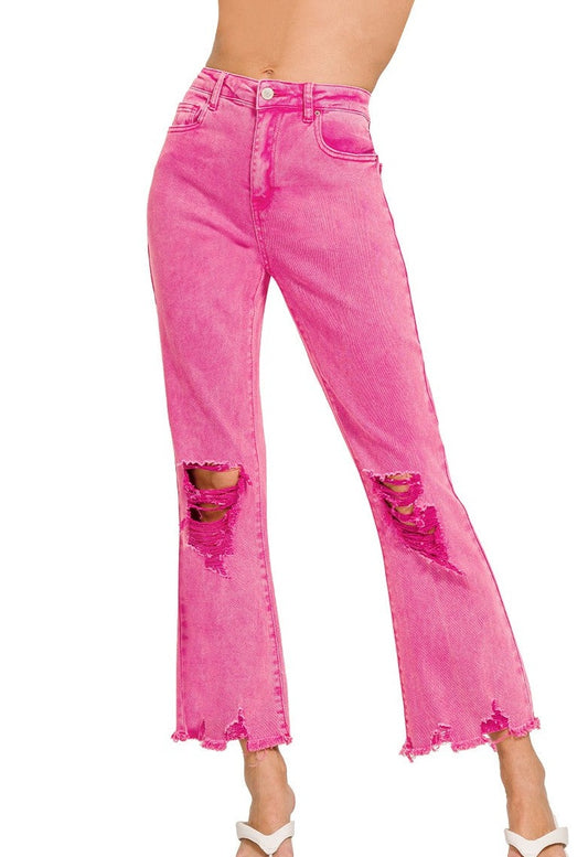 Hot Pink Distressed Jeans