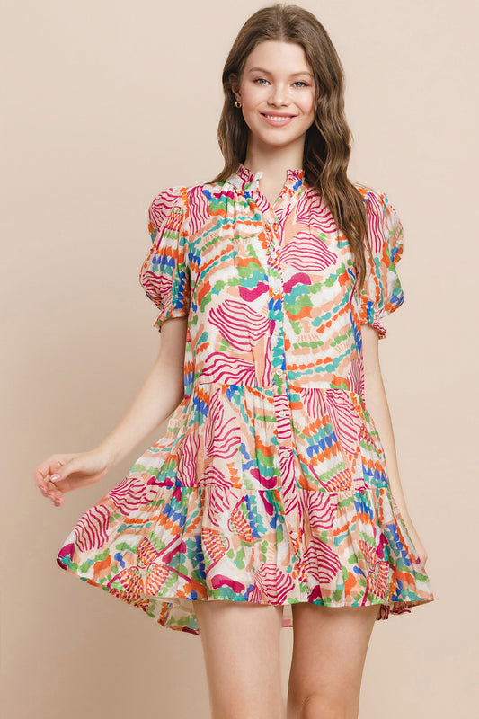 Cream Abstract Printed Dress