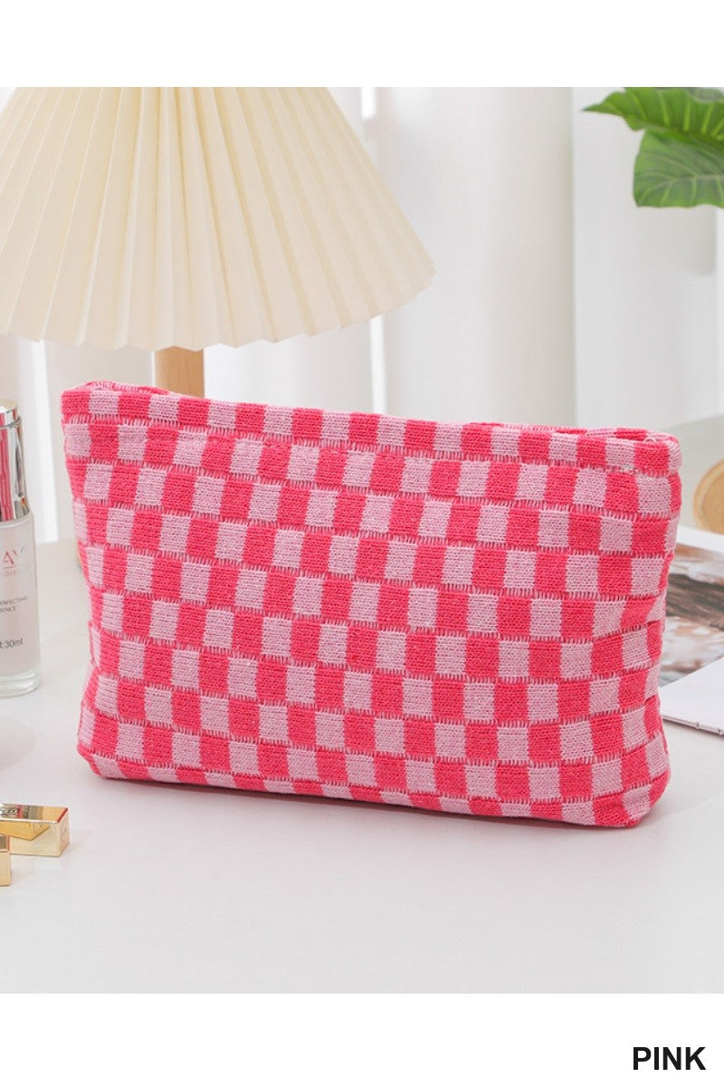 Pink Checkered Pouch Bag