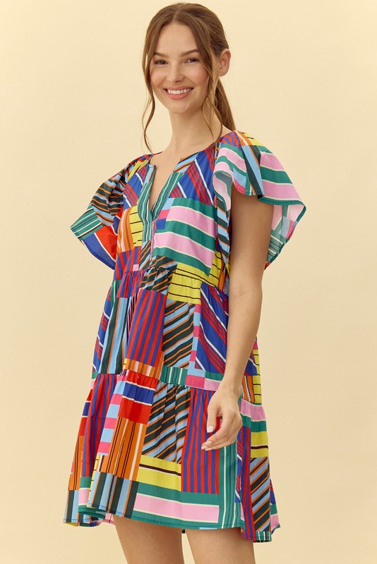 Colorful Abstract Stripe Dress