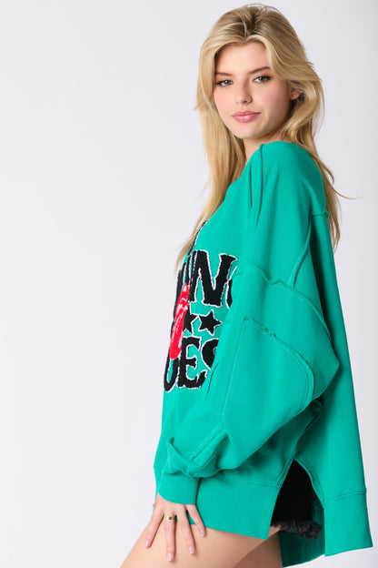 Teal Rolling Stones Embroidered Sweatshirt