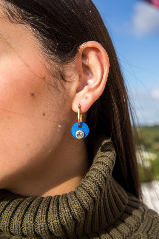 Royal Blue Deco Glam Medallion Oval Hoops