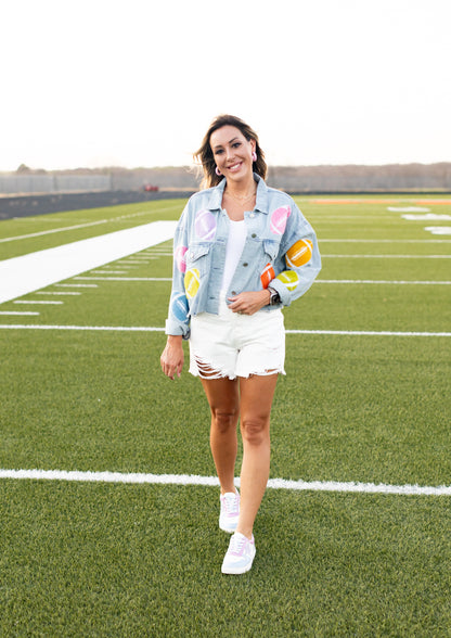 Denim Football Sequin Jacket