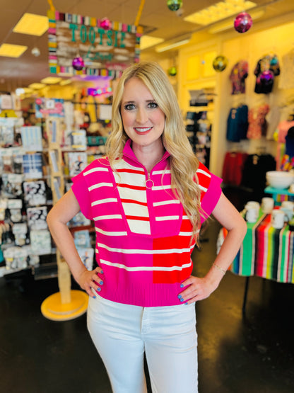 Pink Colorblock Stripe Printed Top