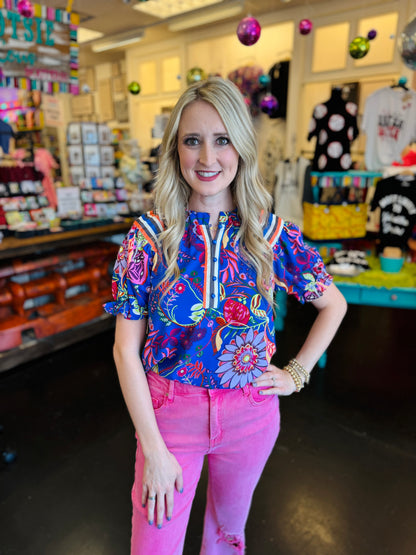 Mexican Print Royal Blue Top