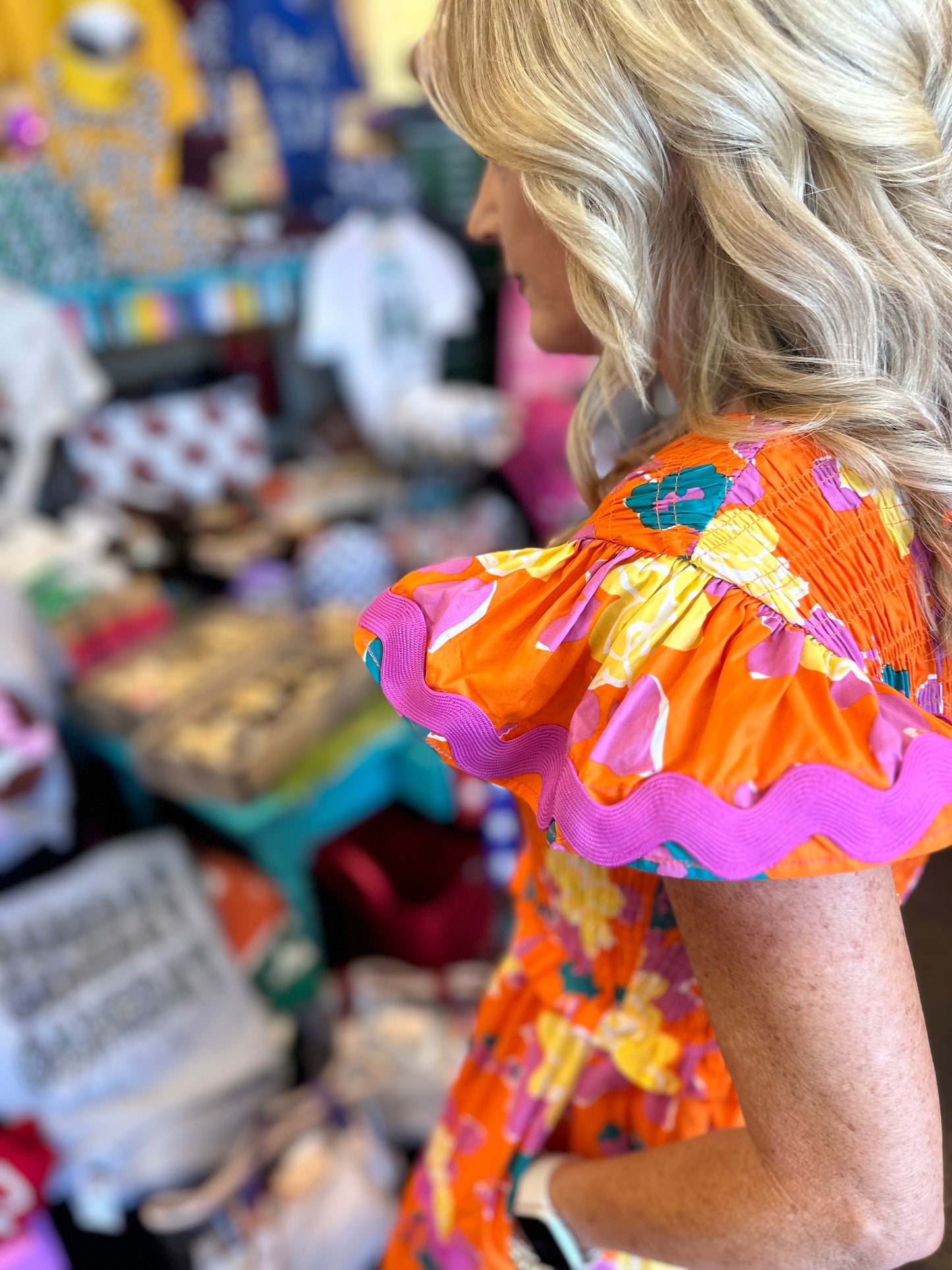 Orange Floral Flutter Sleeve Dress