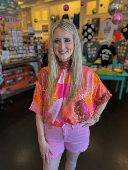 Orange & Pink Tie Back Top