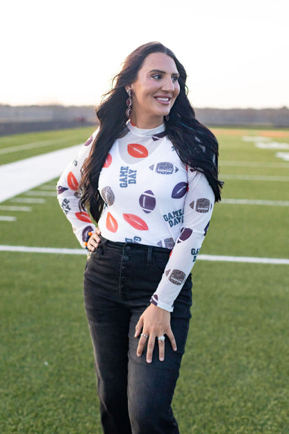 Game Day Football Print Mesh Top