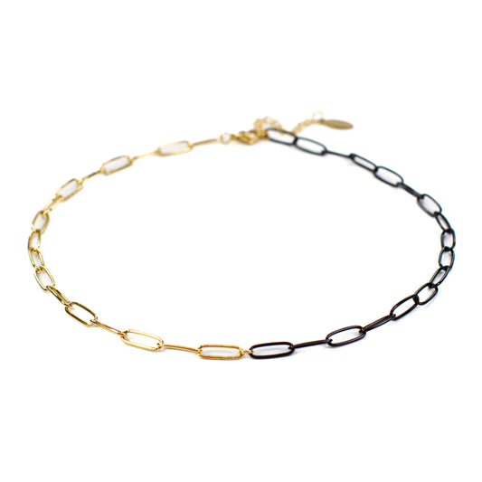 Gold & Black Paperclip Chain Link Necklace