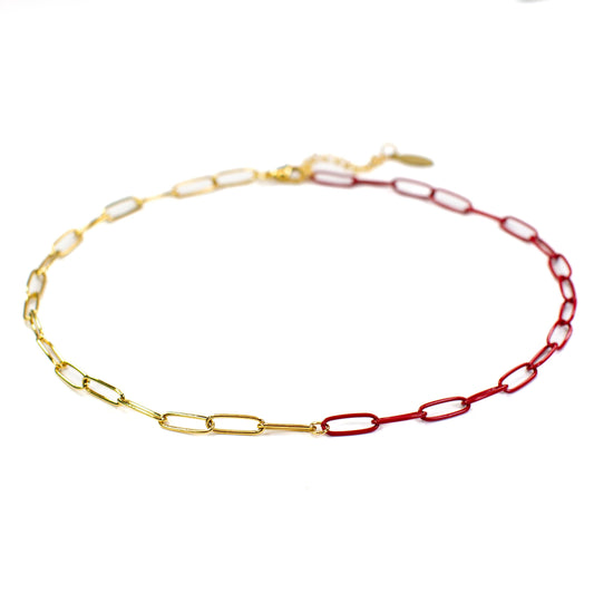 Gold & Red Paperclip Chain Link Necklace