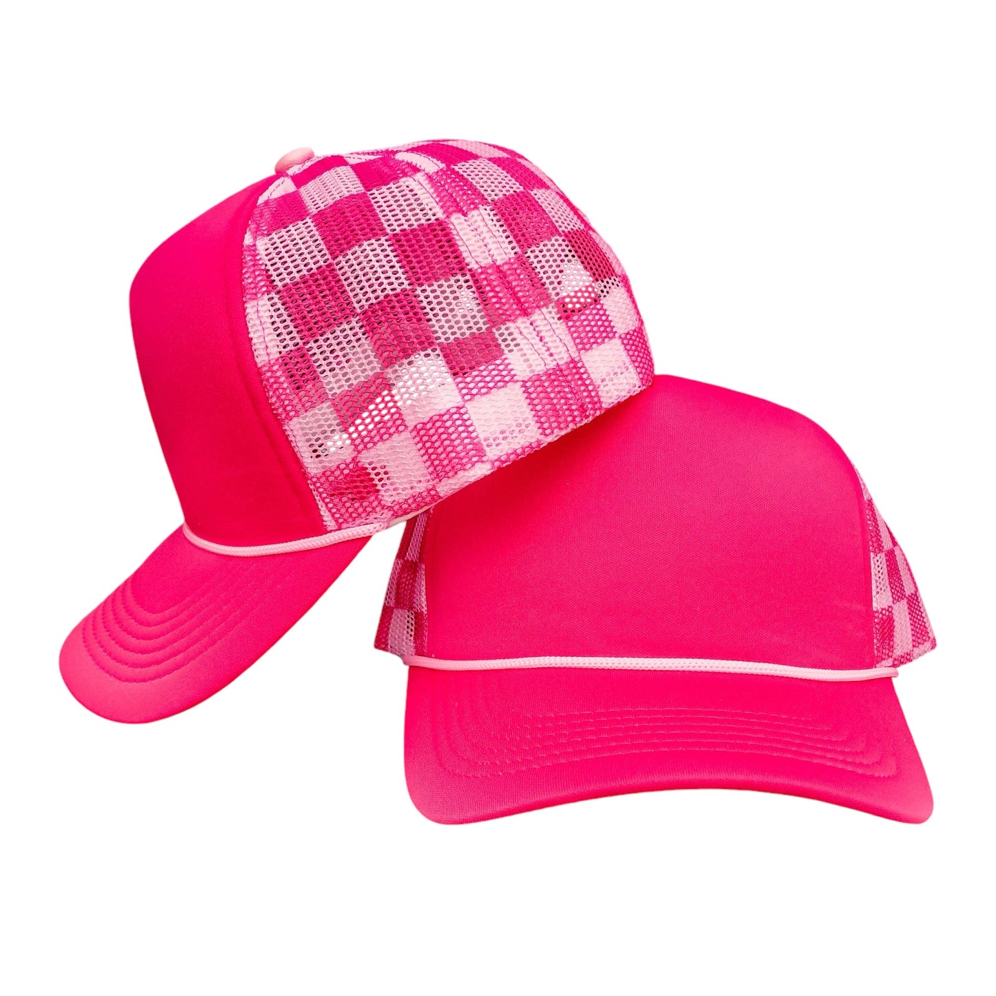 Hot Pink Checkered Mesh Trucker Hat