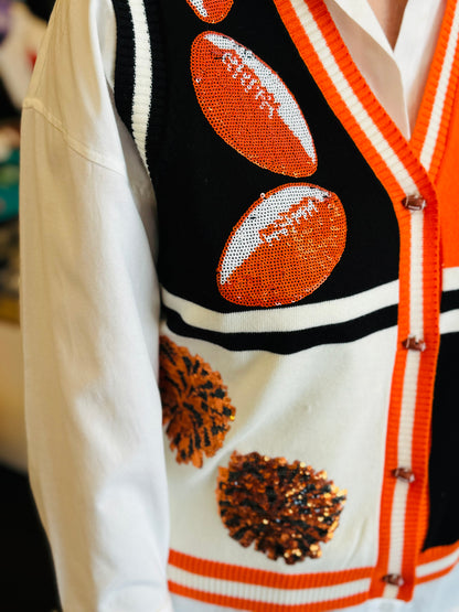 Queen Of Sparkles Black & Orange Football Vest