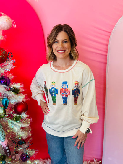 White Multi-Sequin Nutcracker Pullover