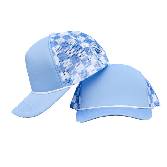 Light Blue & White Checkered Trucker Hat