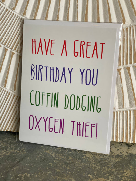 Coffin Dodging Thief Greeting Card