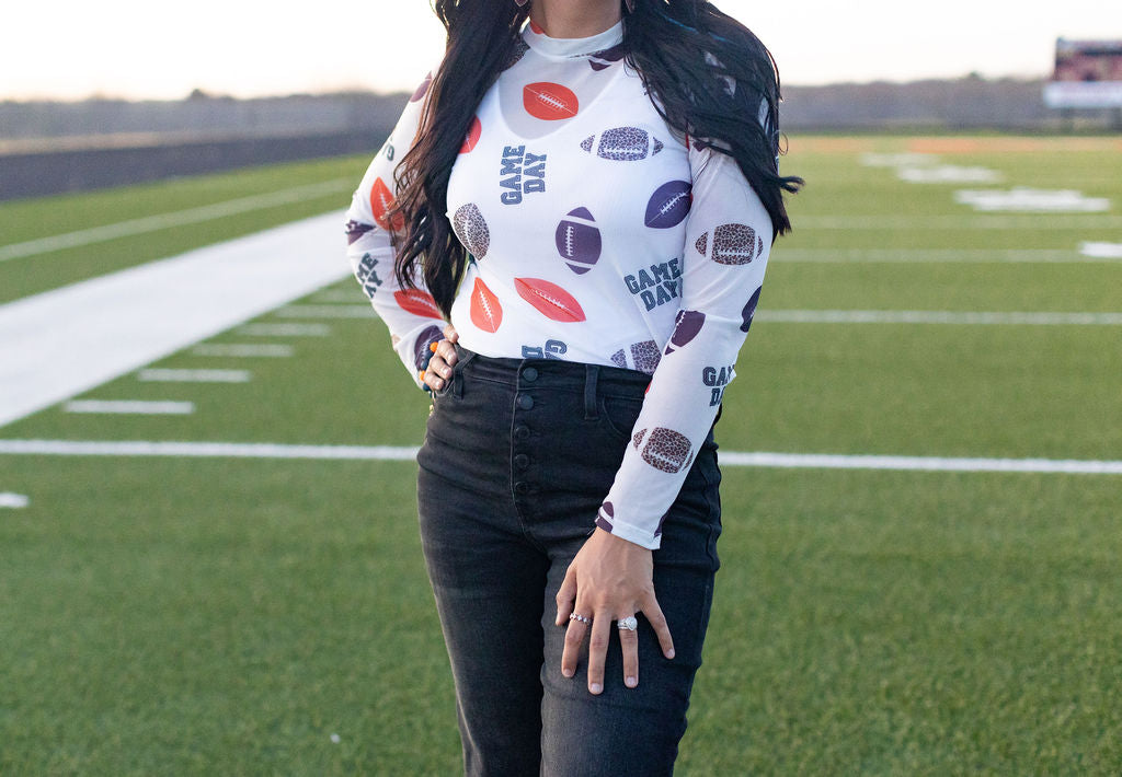 Game Day Football Print Mesh Top