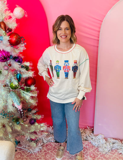 White Multi-Sequin Nutcracker Pullover