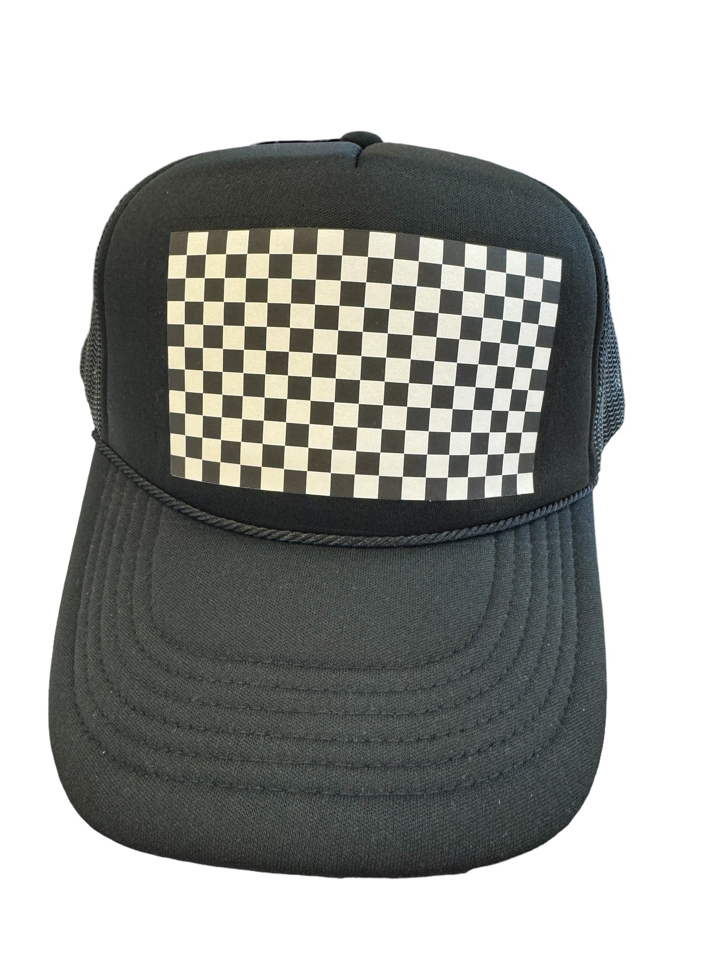 Checkered Print Black Trucker Hat