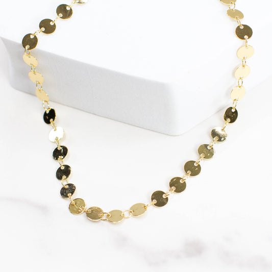 Gold Circle Flat Disc Necklace (Water Resistant)