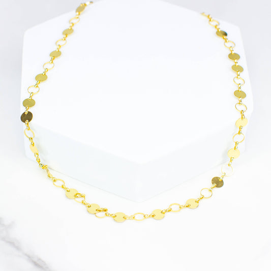 Gold Circle Disc Necklace (Water Resistant)