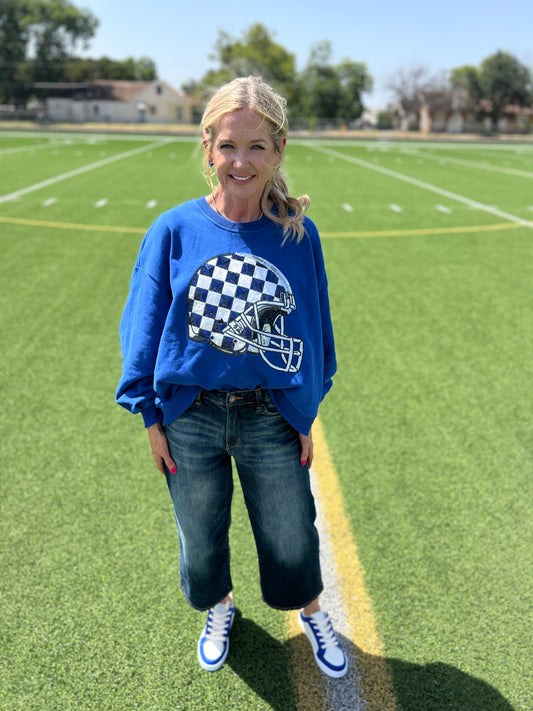 Queen Of Sparkles Royal Blue Checkered Helmet Sweatshirt