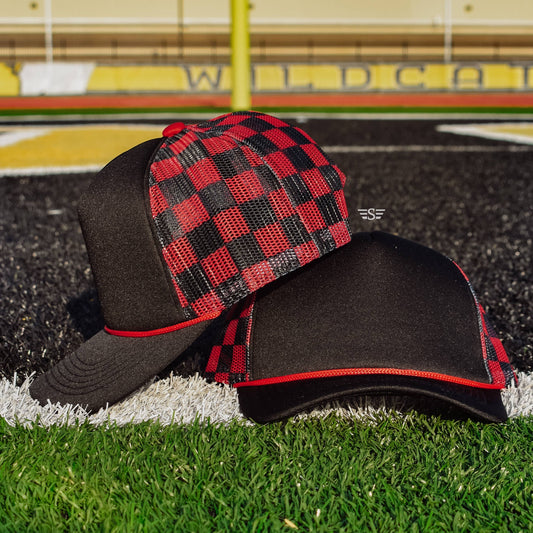 Red & Black Checkered Trucker Hat