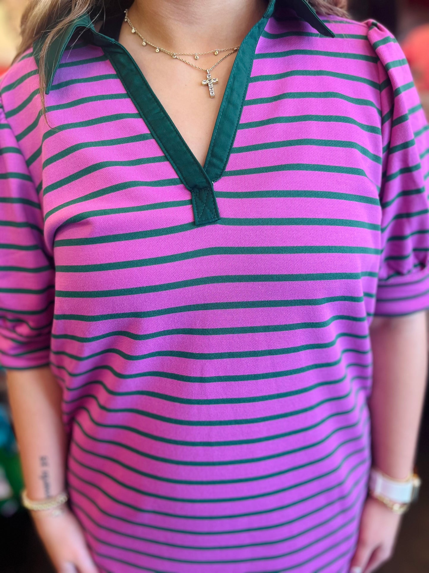 Orchid Green Striped Pocket Dress