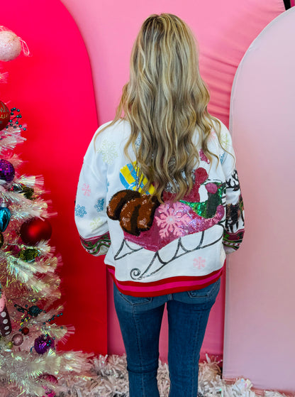 Queen Of Sparkles White Vintage Santa Sweatshirt