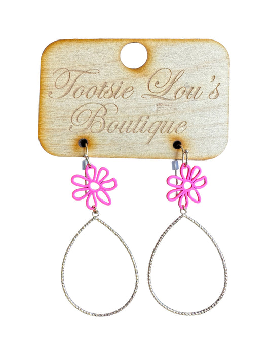 Teardrop Pink Flower Earrings