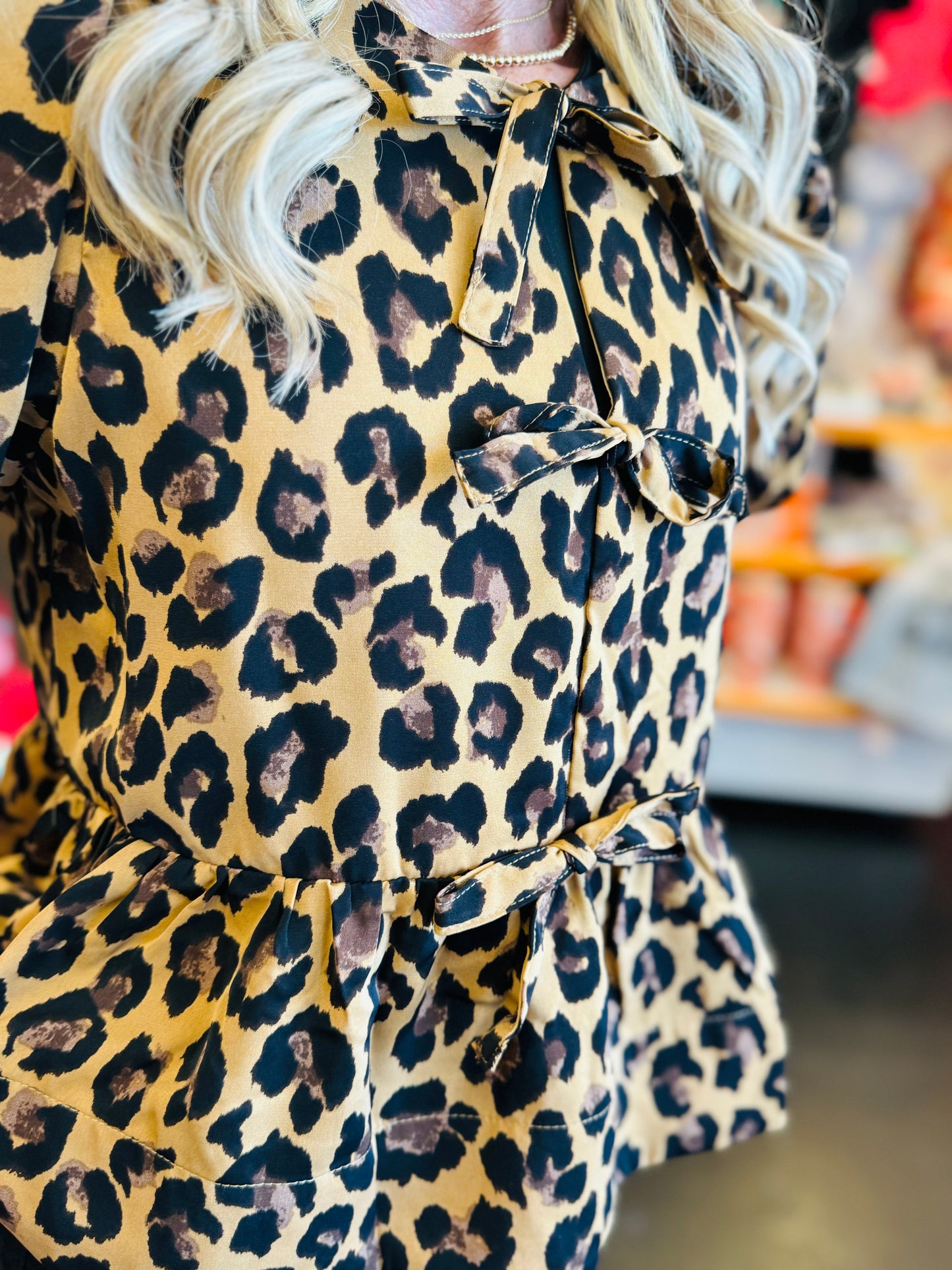 Leopard Bubble Sleeve Top