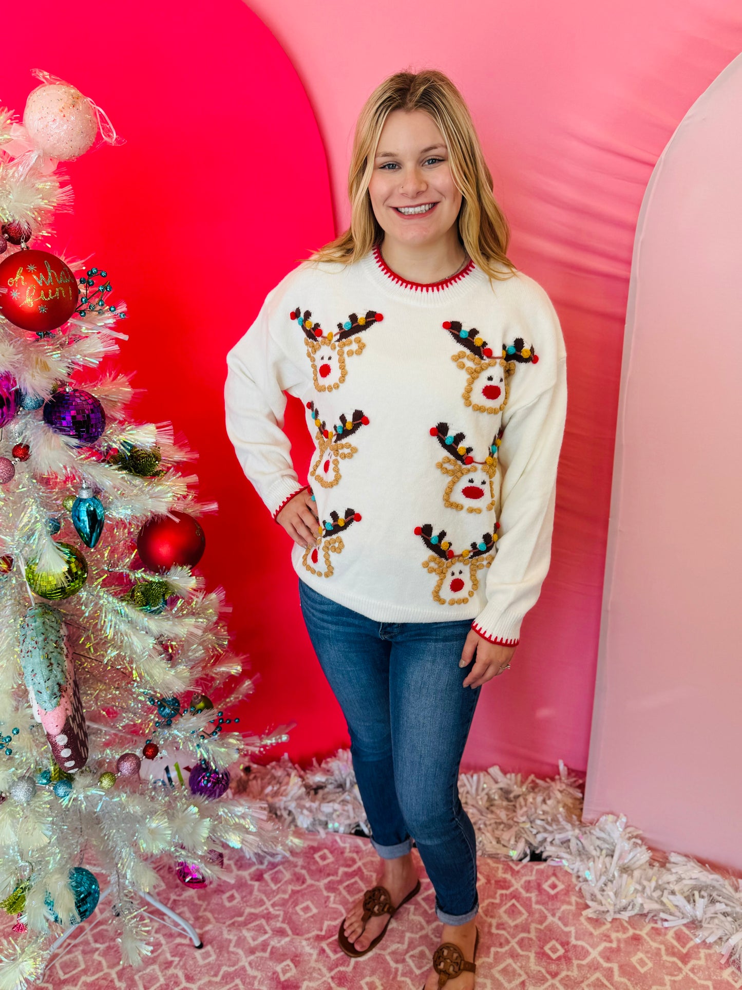 Reindeer Pompom & Stitch Sweater