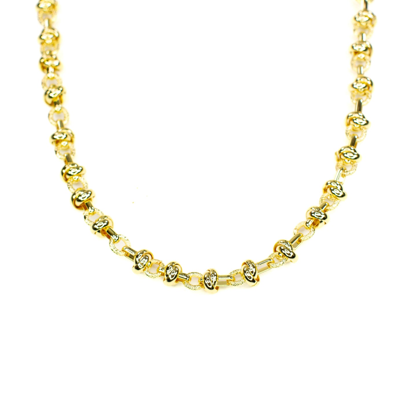 Gold Round Beaded Chainlink Necklace