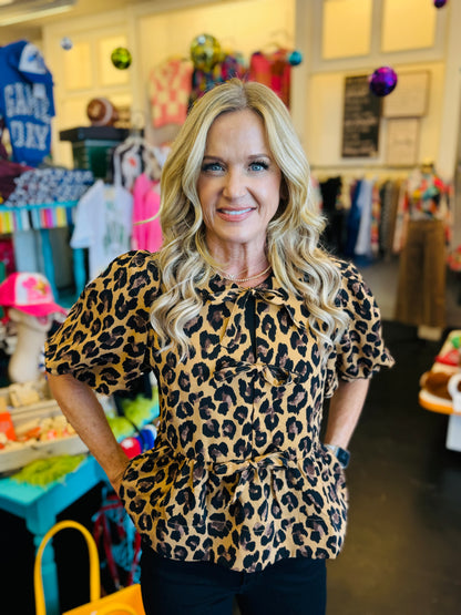 Leopard Bubble Sleeve Top